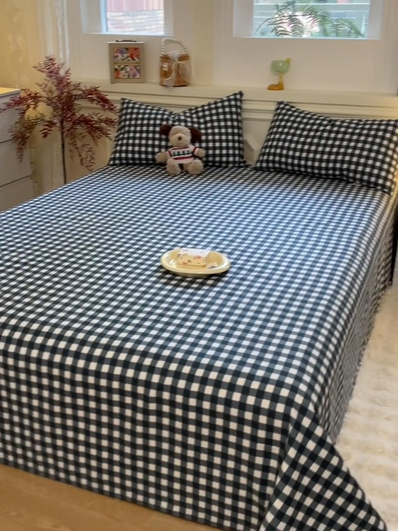 91家纺网 家纺一手货源 找家纺 义博家纺 2025新款全棉老粗布床单 天蓝格