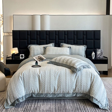 若未家居 LOVEWE HOUSE 2025新款秋冬皮草套件A版500克丹麦貂B版250克全消光牛奶绒四件套-麦穗 麦穗-浅星蓝