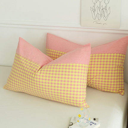 91家纺网 家纺一手货源 找家纺 （总）呦呦南宋 双拼枕套A类纯棉 设计感撞色拼接单品一对装水洗棉枕头套
