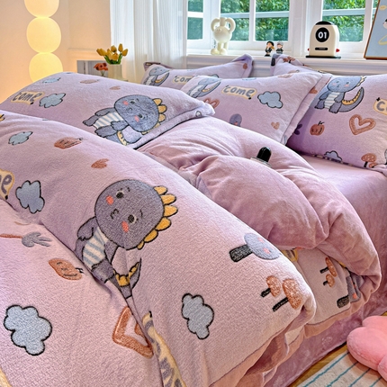 韩巢家纺 2024新款加厚雪花绒牛奶绒珊瑚绒四件套-新品（提供卖家秀） 童趣乐园