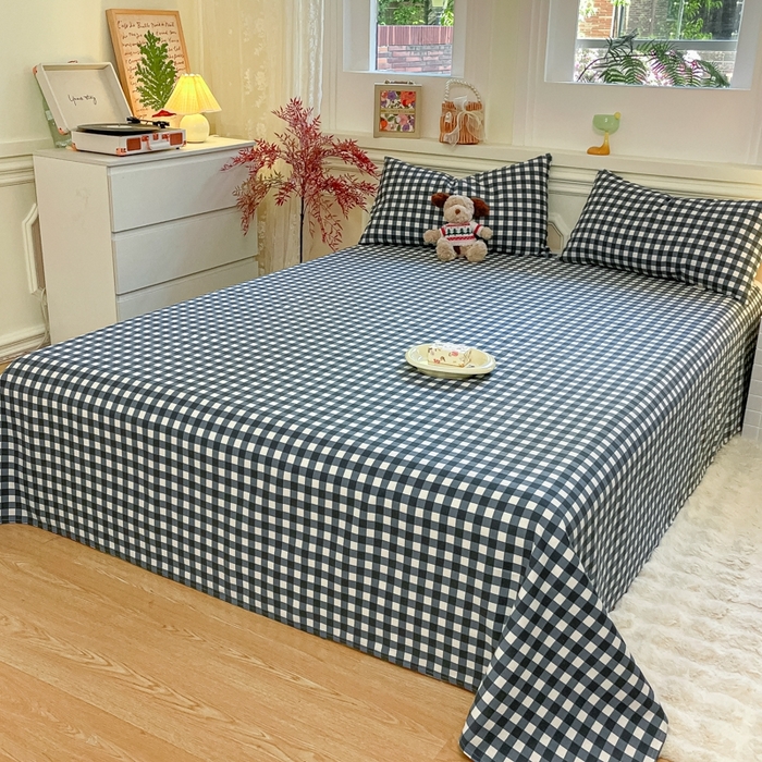 91家纺网 家纺一手货源 找家纺 义博家纺 2025新款全棉老粗布床单 天蓝格