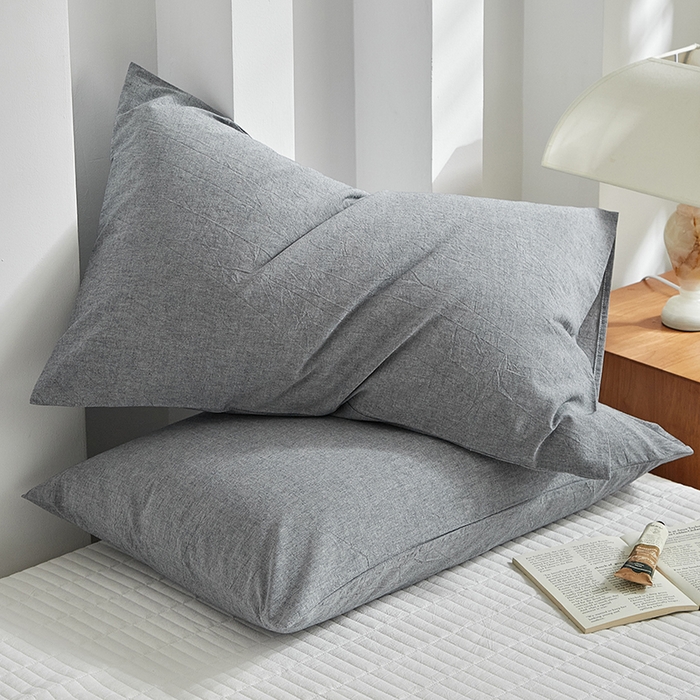 91家纺网 家纺一手货源 找家纺 呦呦南宋 纯棉简约款枕套 母婴级A类全棉色织水洗棉无印风单品一对装全棉枕头套 浅灰（简约款）