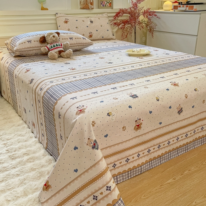 91家纺网 家纺一手货源 找家纺 义博家纺 2025新款全棉老粗布床单 幻想小熊