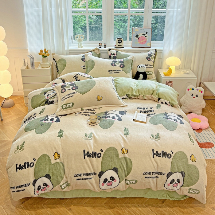 91家纺网 家纺一手货源 找家纺 韩巢家纺 2024新款加厚雪花绒牛奶绒珊瑚绒单件被套-新品（提供卖家秀 ） 快乐熊猫