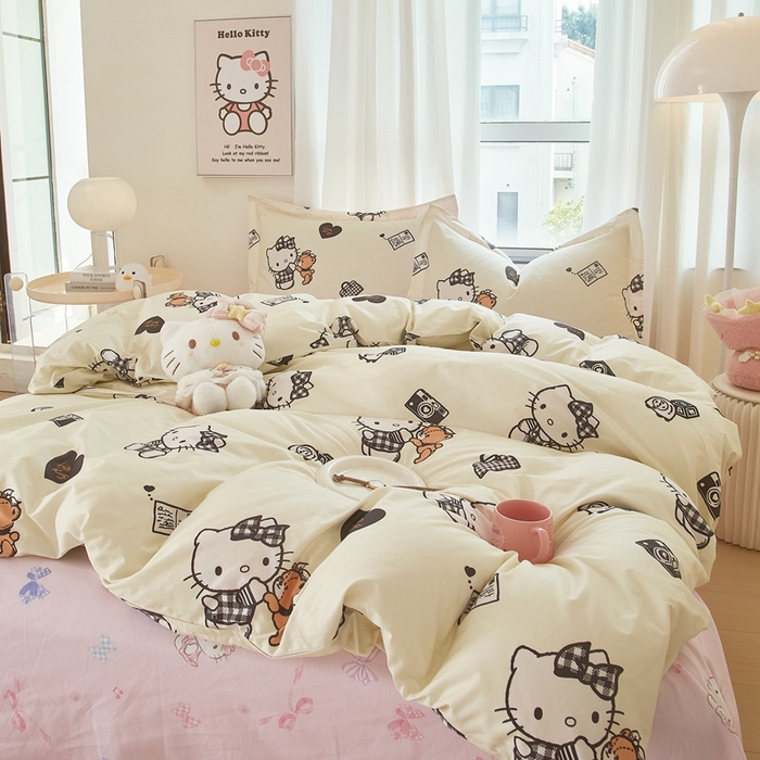 91家纺网 家纺一手货源 找家纺 蘭菲家纺 2024新款全棉小版卡通三丽鸥四件套 小布熊