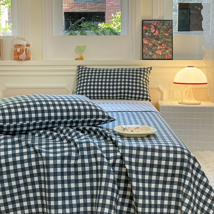 91家纺网 家纺一手货源 找家纺 义博家纺 2025新款全棉老粗布床单 天蓝格