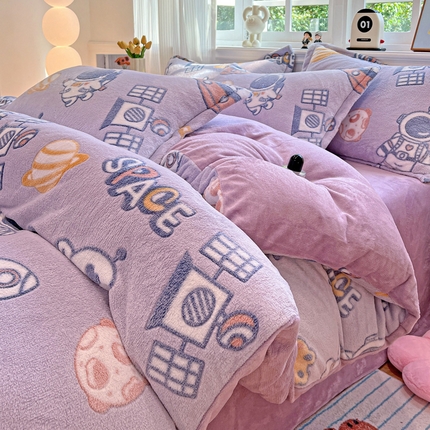 91家纺网 家纺一手货源 找家纺 （总）韩巢家纺 2024新款加厚雪花绒牛奶绒珊瑚绒四件套-新品（提供卖家秀）