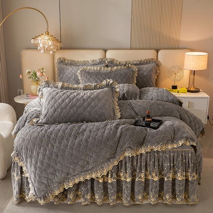 91家纺网 家纺一手货源 找家纺 （总）罗艺轩 2024新款加厚宝宝绒夹棉床裙四件套-梦幻星辰