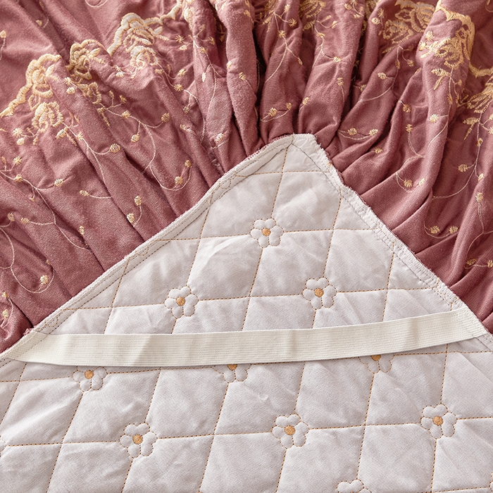 91家纺网 家纺一手货源 找家纺 罗艺轩 2024新款加厚宝宝绒夹棉床裙四件套-梦幻星辰 豆沙粉