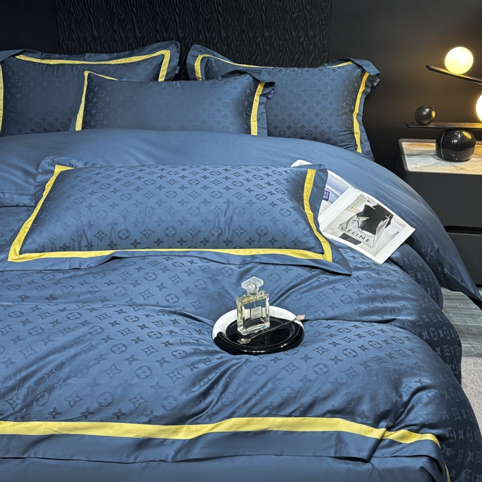 91家纺网 家纺一手货源 找家纺 雲归梦 2024新款轻奢双拼角全棉提花四件套 遇见经典-孔雀蓝