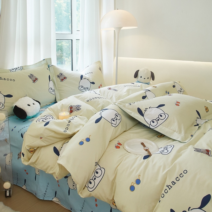 91家纺网 家纺一手货源 找家纺 蘭菲家纺 2024新款全棉小版卡通三丽鸥四件套 大眼睛狗.米