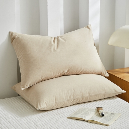 呦呦南宋 纯棉简约款枕套 母婴级A类全棉色织水洗棉无印风单品一对装全棉枕头套 咖色（简约款）