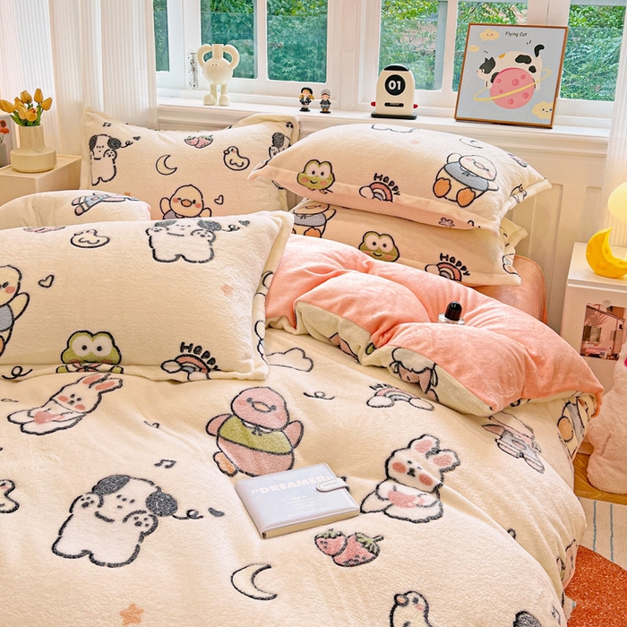 91家纺网 家纺一手货源 找家纺 韩巢家纺 2024新款加厚雪花绒牛奶绒珊瑚绒四件套-新品（提供卖家秀） 小伙伴