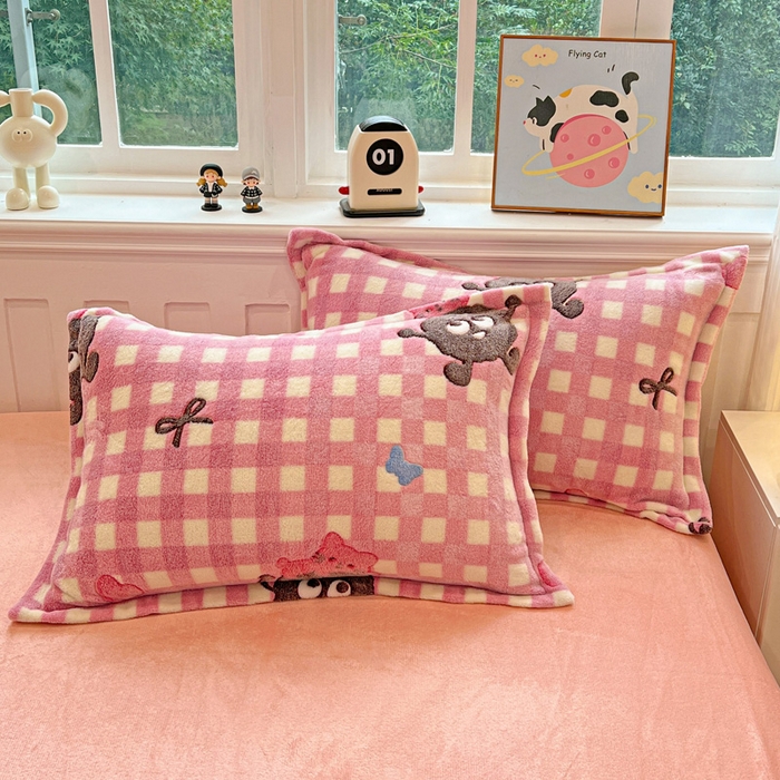 91家纺网 家纺一手货源 找家纺 韩巢家纺 2024新款加厚雪花绒牛奶绒珊瑚绒四件套-新品（提供卖家秀） 煤小球（粉）