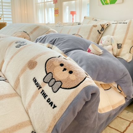 91家纺网 家纺一手货源 找家纺 （总）花伞 2024新款直播立体印花雪花绒卡通加厚保暖四件套