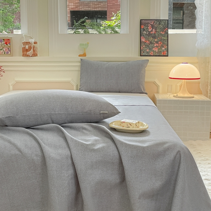 91家纺网 家纺一手货源 找家纺 义博家纺 2025新款全棉老粗布床单 商务灰