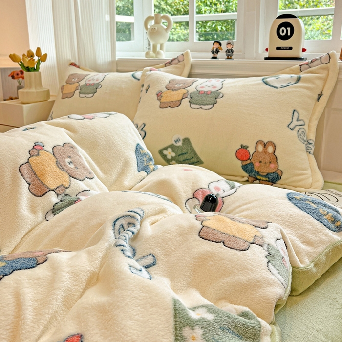 91家纺网 家纺一手货源 找家纺 韩巢家纺 2024新款加厚雪花绒牛奶绒珊瑚绒四件套-新品（提供卖家秀） 快乐心情