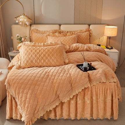 罗艺轩 2024新款加厚宝宝绒夹棉床裙四件套-梦幻星辰 香槟金