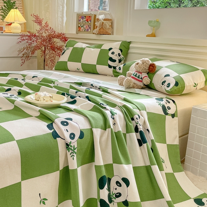 91家纺网 家纺一手货源 找家纺 义博家纺 2025新款全棉老粗布床单 呆萌熊宝