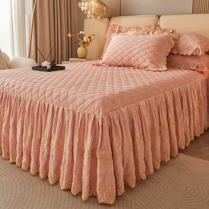 91家纺网 家纺一手货源 找家纺 罗艺轩 2024新款加厚宝宝绒夹棉床裙四件套-梦幻星辰 美人玉