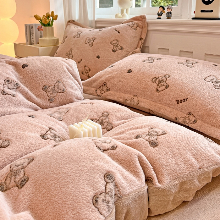 91家纺网 家纺一手货源 找家纺 韩巢家纺 2024新款加厚雪花绒牛奶绒珊瑚绒单件被套-新品（提供卖家秀 ） 咖色熊