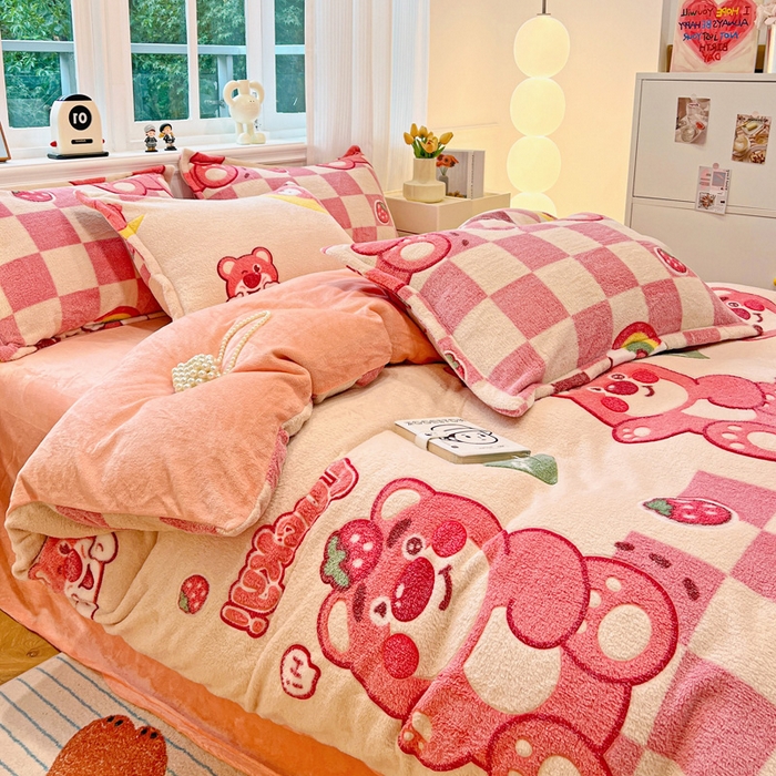 91家纺网 家纺一手货源 找家纺 韩巢家纺 2024新款加厚雪花绒牛奶绒珊瑚绒单件被套-新品（提供卖家秀 ） 欢乐小熊