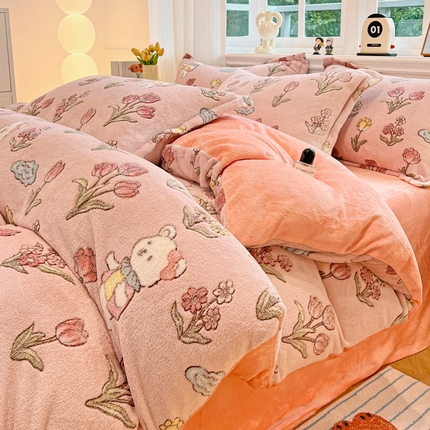 91家纺网 家纺一手货源 找家纺 （总）韩巢家纺 2024新款加厚雪花绒牛奶绒珊瑚绒四件套-新品（提供卖家秀）