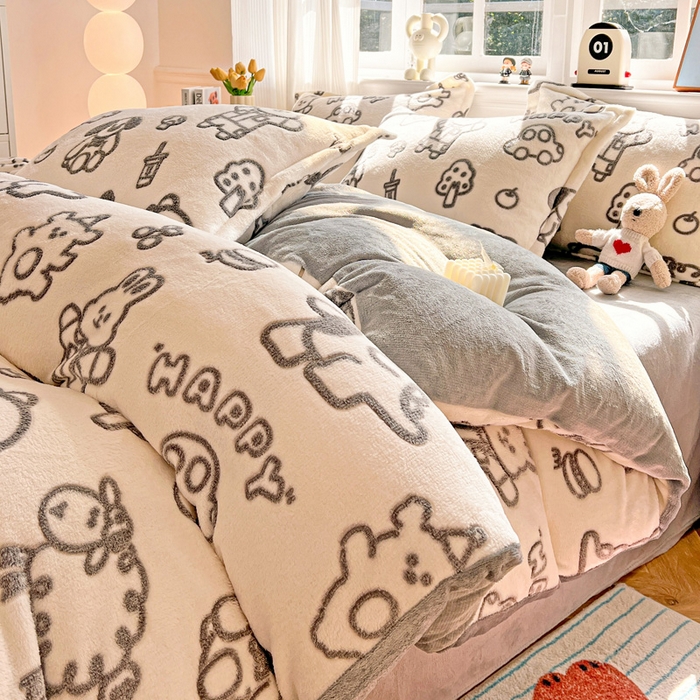 91家纺网 家纺一手货源 找家纺 韩巢家纺 2024新款加厚雪花绒牛奶绒珊瑚绒四件套-新品（提供卖家秀） 灰色轨迹