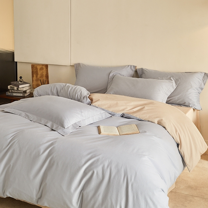 91家纺网 家纺一手货源 找家纺 秀色家纺 2025新款秋冬加厚保暖床上纯色四件套纯棉磨毛全棉床单被套三件套50支-瑞妮 瑞妮-松灰+奶油