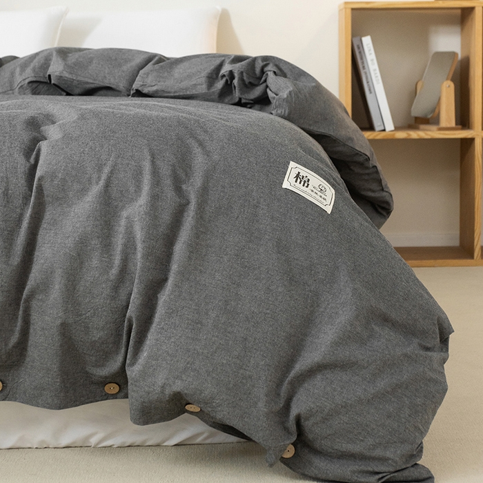 91家纺网 家纺一手货源 找家纺 （总）呦呦南宋 纽扣款单被套A类纯棉  母婴级色织水洗棉 单件纯色被罩 无印风全棉单品被套