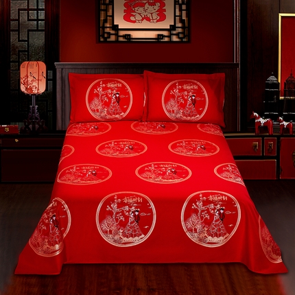 91家纺网 家纺一手货源 找家纺 （总）居美良品 2025新款大红色结婚婚庆全棉纯棉100棉磨毛床单