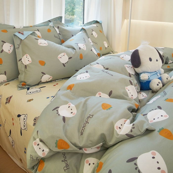 91家纺网 家纺一手货源 找家纺 蘭菲家纺 2024新款全棉小版卡通三丽鸥四件套 小金豆.绿