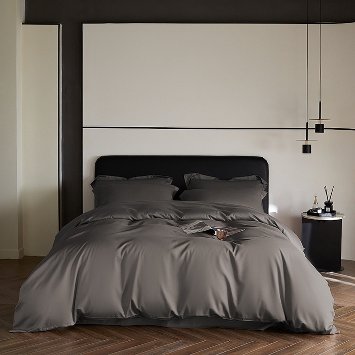 91家纺网 家纺一手货源 找家纺 秀色家纺 2025新款50支贡缎A类轻奢纯色长绒棉四件套全棉纯棉被套高级感床单三件套-雅克 雅克-帝王灰