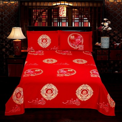 91家纺网 家纺一手货源 找家纺 （总）居美良品 2025新款大红色结婚婚庆全棉纯棉100棉磨毛床单