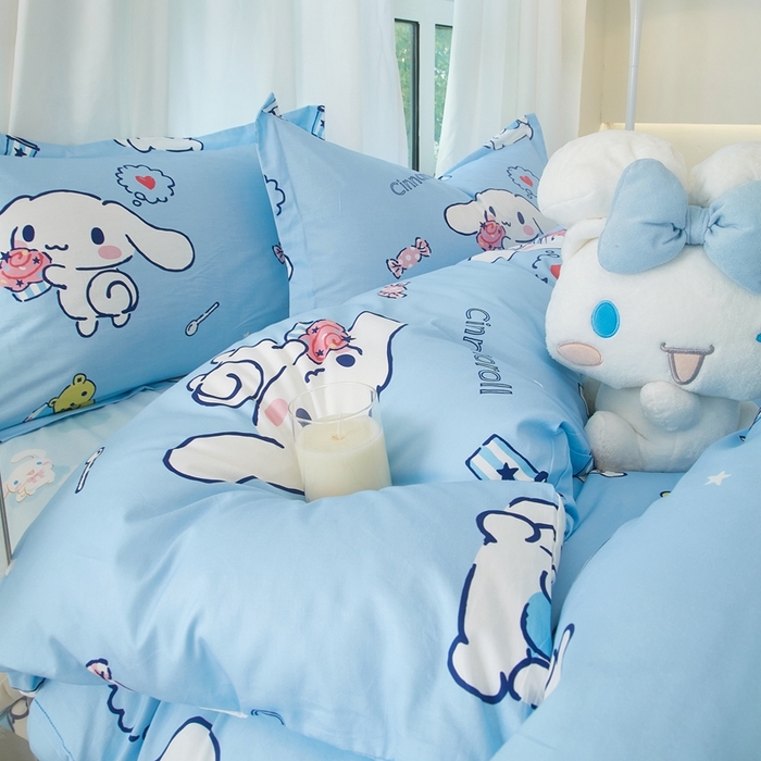 91家纺网 家纺一手货源 找家纺 蘭菲家纺 2024新款全棉小版卡通三丽鸥四件套 小团子