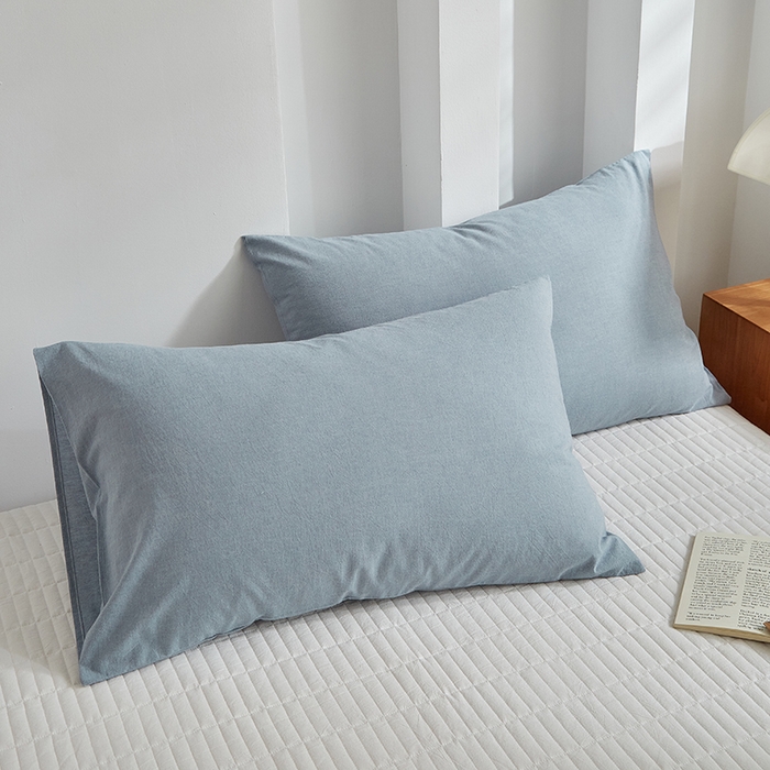 91家纺网 家纺一手货源 找家纺 呦呦南宋 纯棉简约款枕套 母婴级A类全棉色织水洗棉无印风单品一对装全棉枕头套 蓝色（简约款）