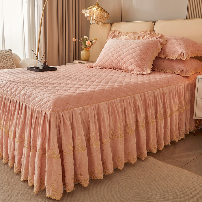 91家纺网 家纺一手货源 找家纺 罗艺轩 2024新款加厚宝宝绒夹棉床裙四件套-梦幻星辰 美人玉