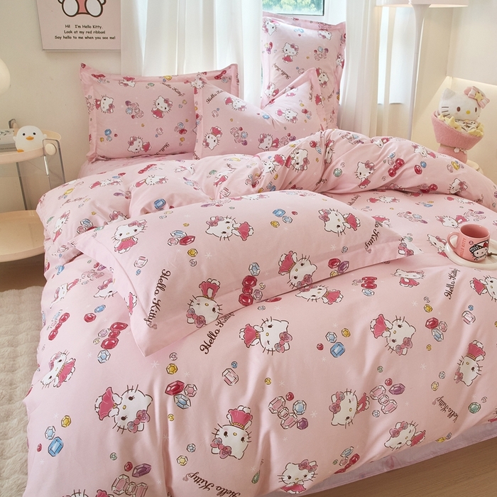 91家纺网 家纺一手货源 找家纺 蘭菲家纺 2024新款全棉小版卡通三丽鸥四件套 小甜心