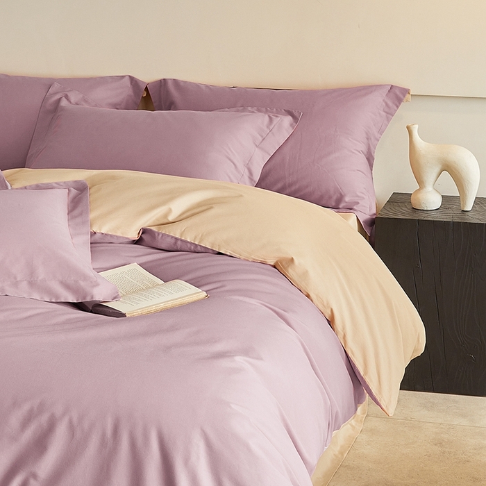 91家纺网 家纺一手货源 找家纺 秀色家纺 2025新款秋冬加厚保暖床上纯色四件套纯棉磨毛全棉床单被套三件套50支-瑞妮 瑞妮-轻紫+奶油