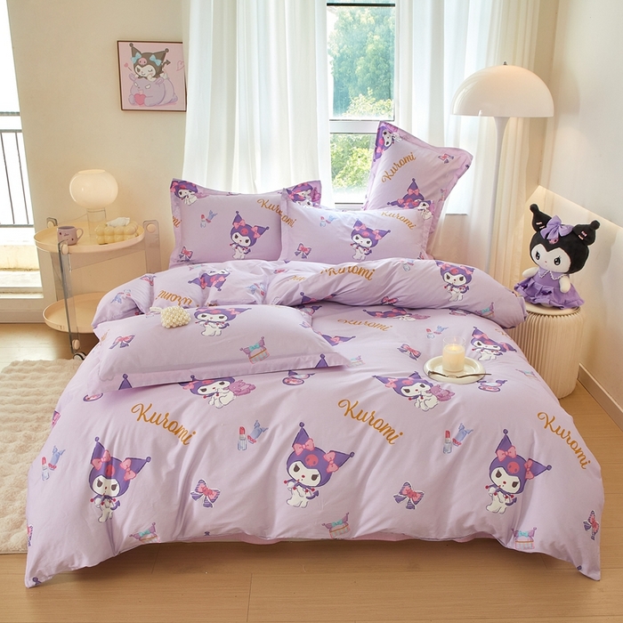 91家纺网 家纺一手货源 找家纺 蘭菲家纺 2024新款全棉小版卡通三丽鸥四件套 小甜酱.紫