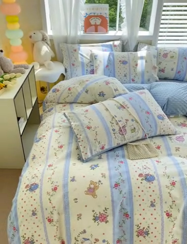 91家纺网 家纺一手货源 找家纺 金鑫汇家纺 2024新款棉加豆豆绒系列四件套 快乐萌兔