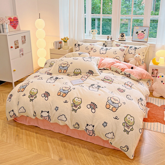 91家纺网 家纺一手货源 找家纺 韩巢家纺 2024新款加厚雪花绒牛奶绒珊瑚绒四件套-新品（提供卖家秀） 小伙伴