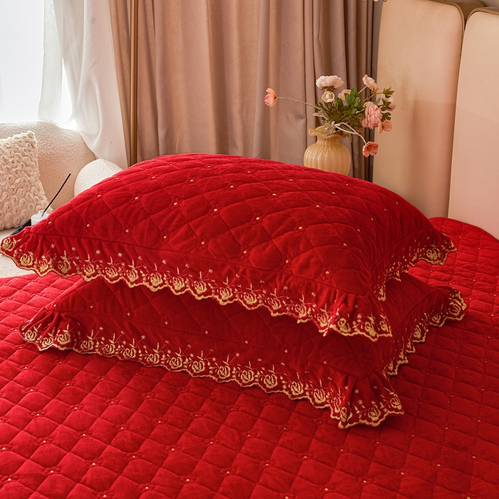 91家纺网 家纺一手货源 找家纺 罗艺轩 2024新款加厚宝宝绒夹棉床裙四件套-梦幻星辰 喜庆红