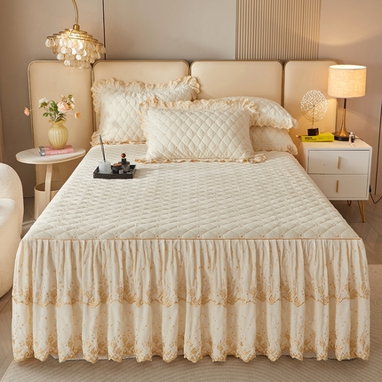 罗艺轩 2024新款加厚宝宝绒夹棉床裙三件套-梦幻星辰 奶昔