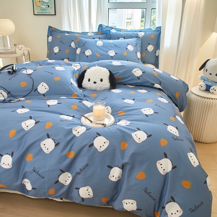 91家纺网 家纺一手货源 找家纺 蘭菲家纺 2024新款全棉小版卡通三丽鸥四件套 小金豆.灰