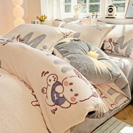 91家纺网 家纺一手货源 找家纺 （总）韩巢家纺 2024新款加厚雪花绒牛奶绒珊瑚绒四件套-新品（提供卖家秀）