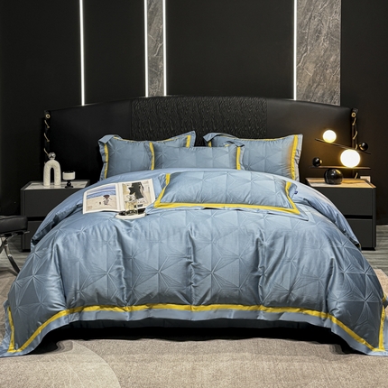 雲归梦 2024新款轻奢双拼角全棉提花四件套 格拉斯-月光兰