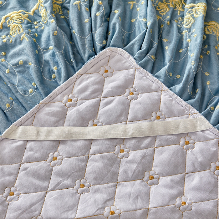 91家纺网 家纺一手货源 找家纺 罗艺轩 2024新款加厚宝宝绒夹棉床裙四件套-梦幻星辰 绅士蓝