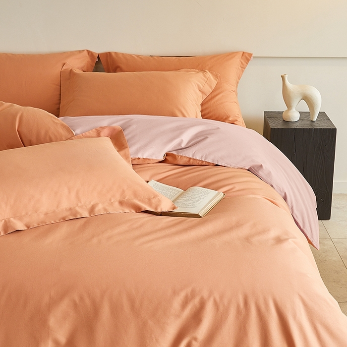 91家纺网 家纺一手货源 找家纺 秀色家纺 2025新款秋冬加厚保暖床上纯色四件套纯棉磨毛全棉床单被套三件套50支-瑞妮 瑞妮-桔红+桃粉