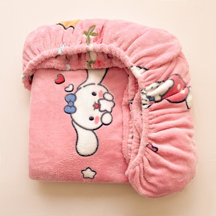 （总）韩巢家纺 2024新款加厚雪花绒卡通印花保暖牛奶绒珊瑚绒床笠三件套